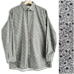 BEN SHERMAN Floral 100% Cotton Button Down Casual Shirt B&W Men's Sz L